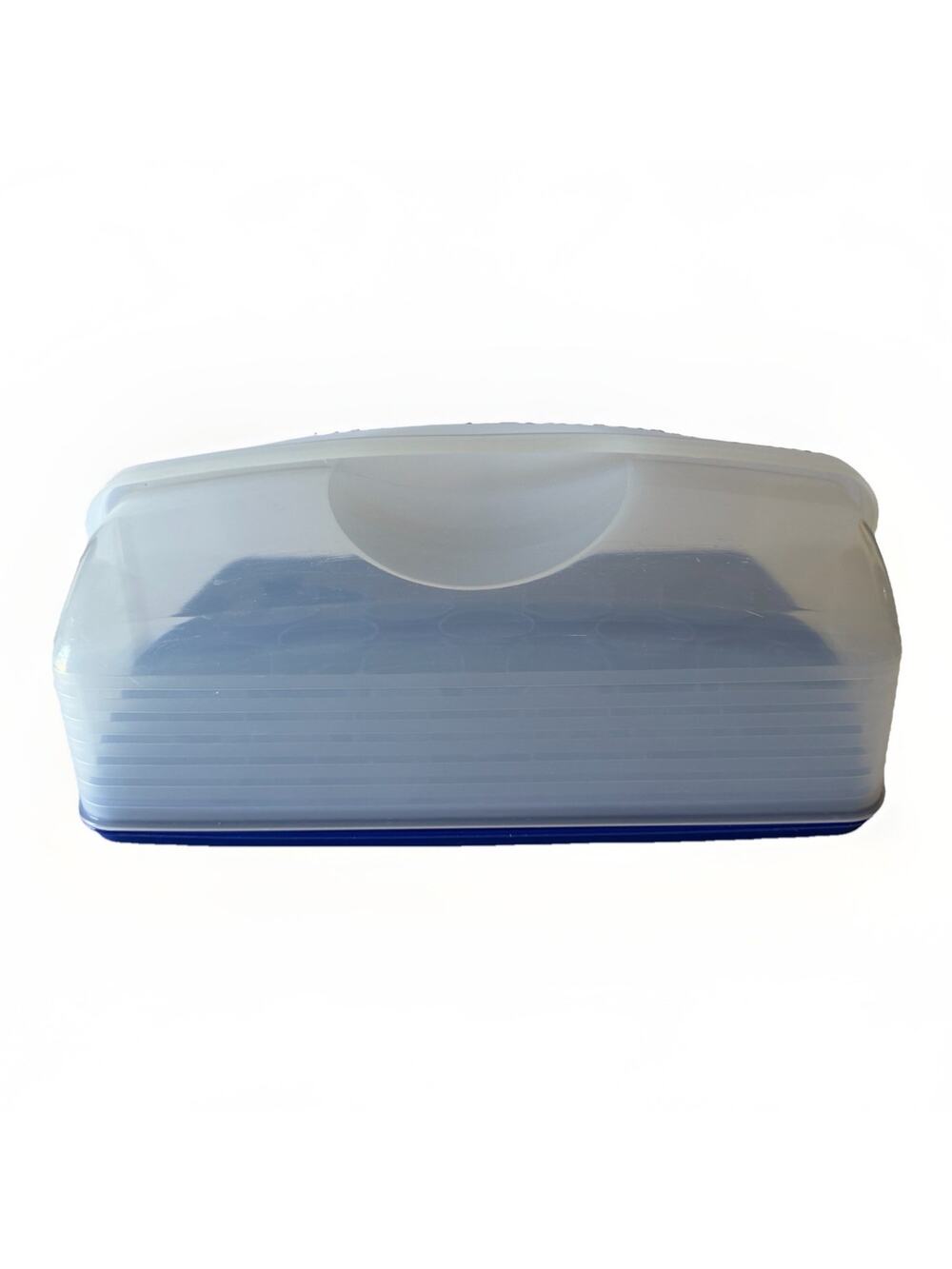 Vtg TUPPERWARE Reversible Cake & 18 Cupcake BAKE N TAKE Carrier #3861A BLUE